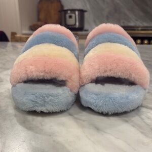 Cozy Striped Fluffy Slippers worn once